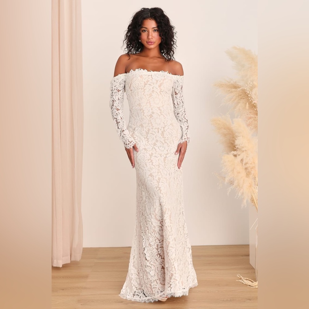Off the shoulder lace bridal gown